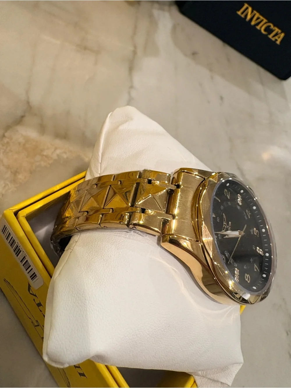 Invicta Gold-Tone Bracelet Watch with Black Dial and Crystal Accents